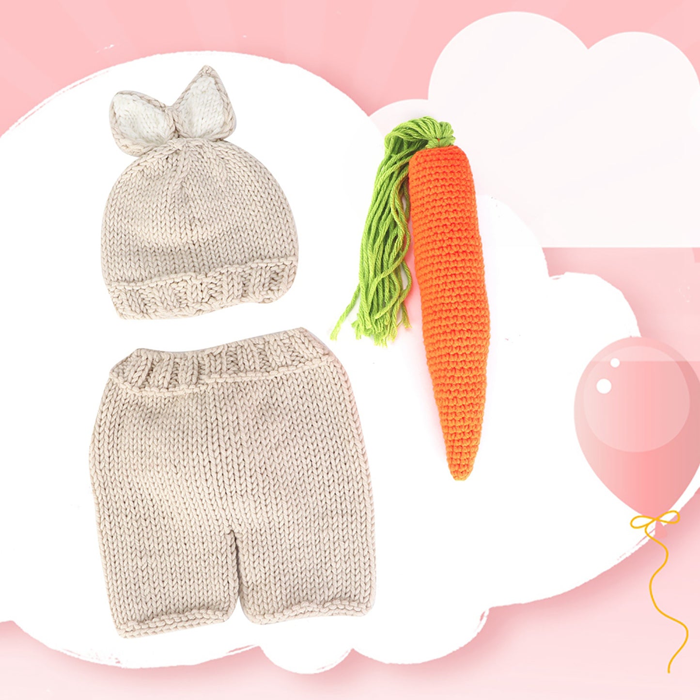 Three piece Infant Photography Props Rabbit Suit for Newborn Baby Photo Clothes