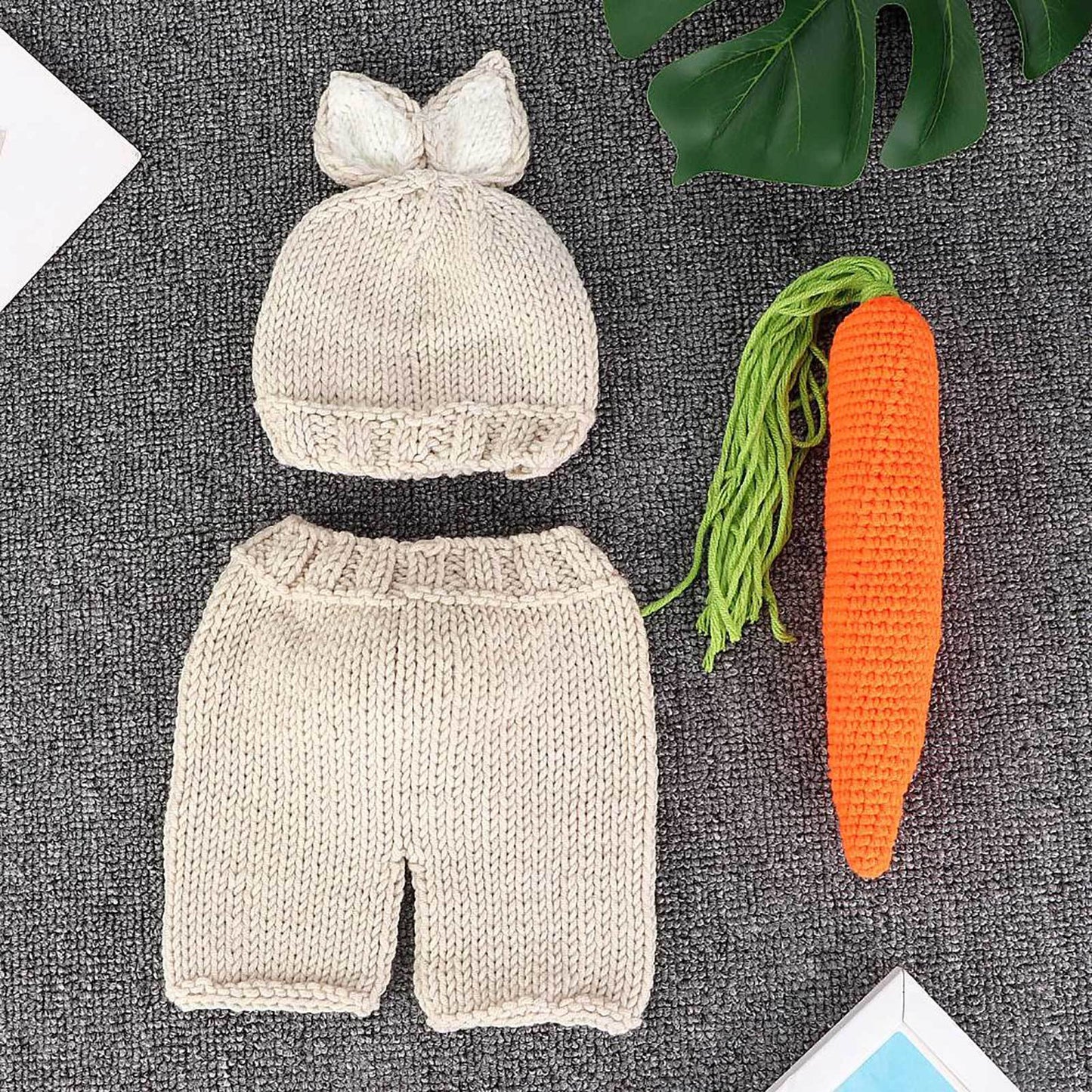 Three piece Infant Photography Props Rabbit Suit for Newborn Baby Photo Clothes