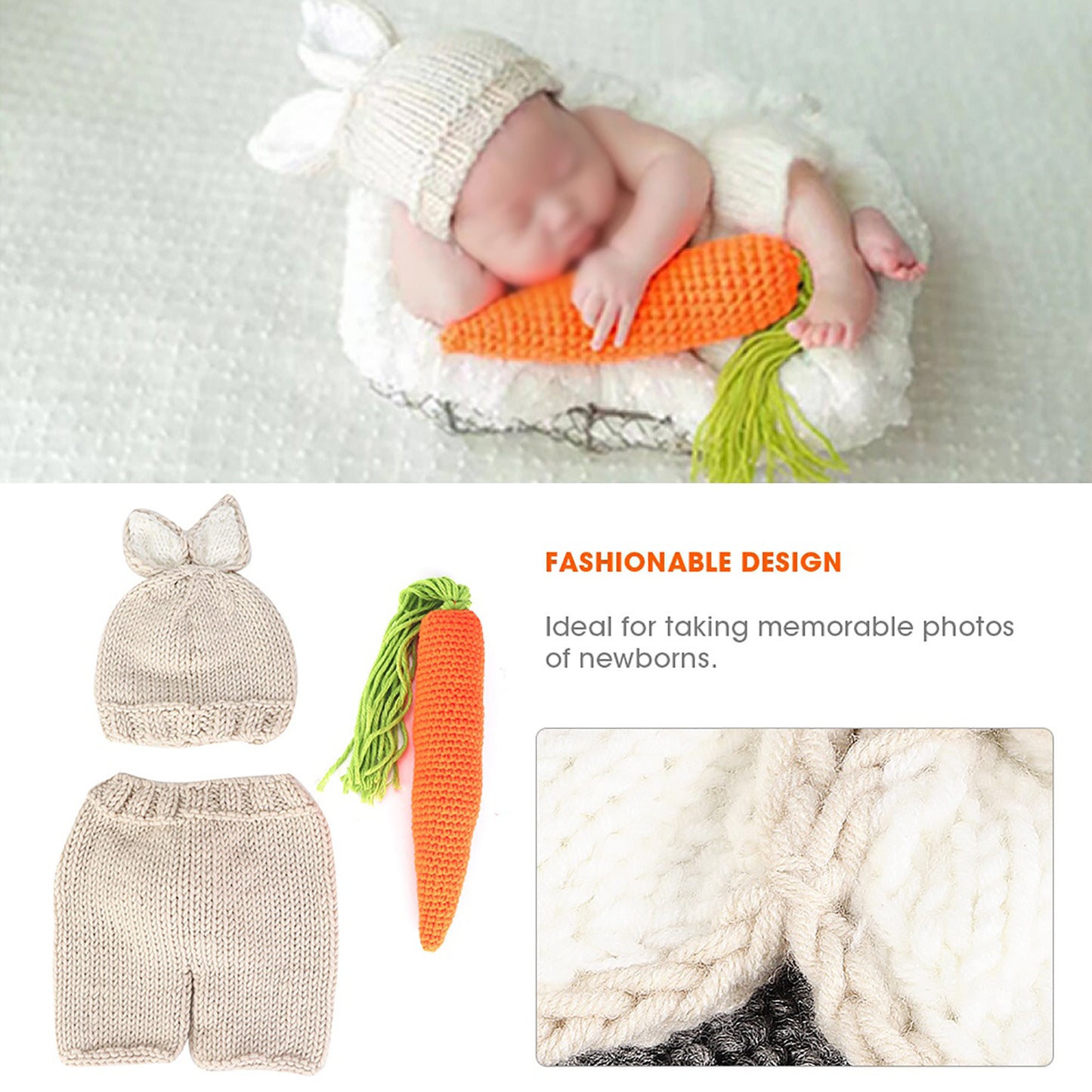 Three piece Infant Photography Props Rabbit Suit for Newborn Baby Photo Clothes
