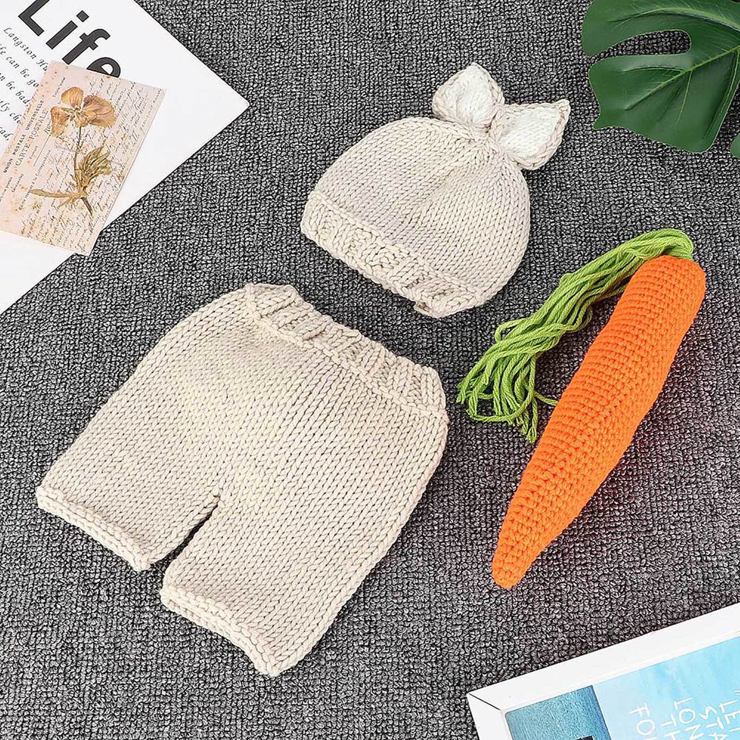 Three piece Infant Photography Props Rabbit Suit for Newborn Baby Photo Clothes